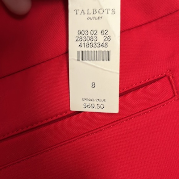 Talbots.  Red. ankle length. Cotton. No back pockets. Slit at hem.  New / tags. - Picture 3 of 4